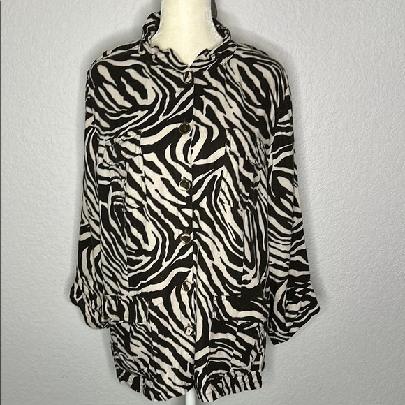 Chico’s Zebra Print Linen Blend Jacket 2 Large - Picture 1 of 11